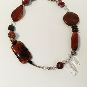 Red Gemstone Necklace Unique Beaded Chunky Jasper Obsidian Crystal Adjustable